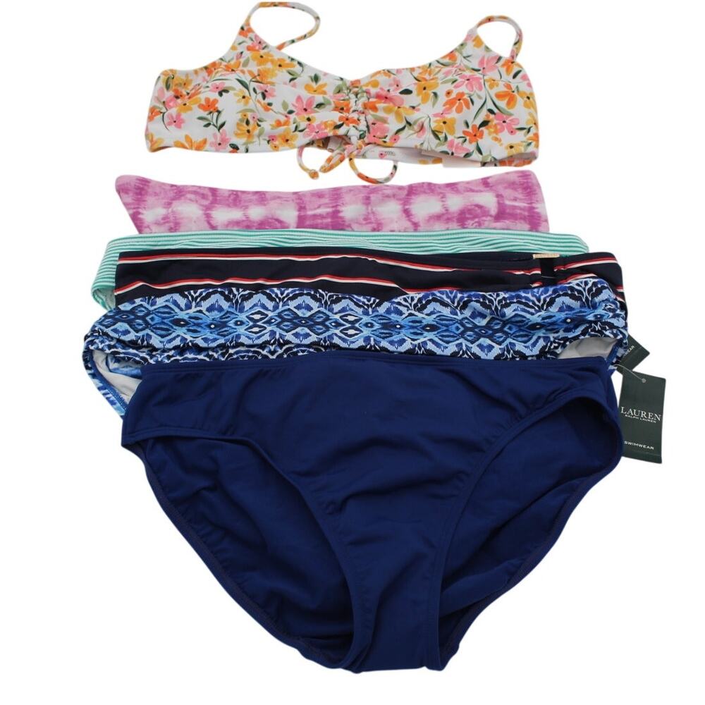 LOT 6 Swimsuit Bikini Top Bottoms Size XL 14 16 Ralph Lauren Jessica Simpson NEW